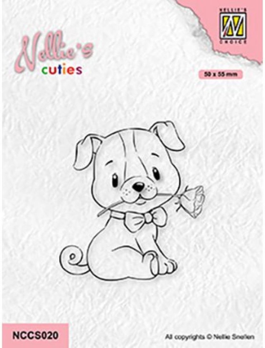 NCCS020 Nellie Snellen - clearstamp Nellies Cuties - A rose for you - stempel hond met roos